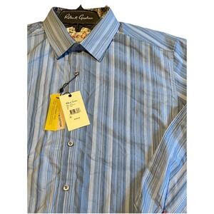 Robert‎ Graham Lopez Blue Egyptian Cotton Flip Cuff Long Sleeve XL NWT $228